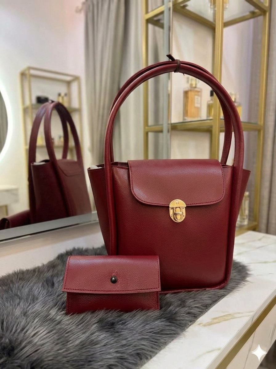 Trendy Ladies Tote Bag Set of 2 | Fashionable Shoulder Handbag & Pouch for Women & Girls | Premium Quality Casual Purse