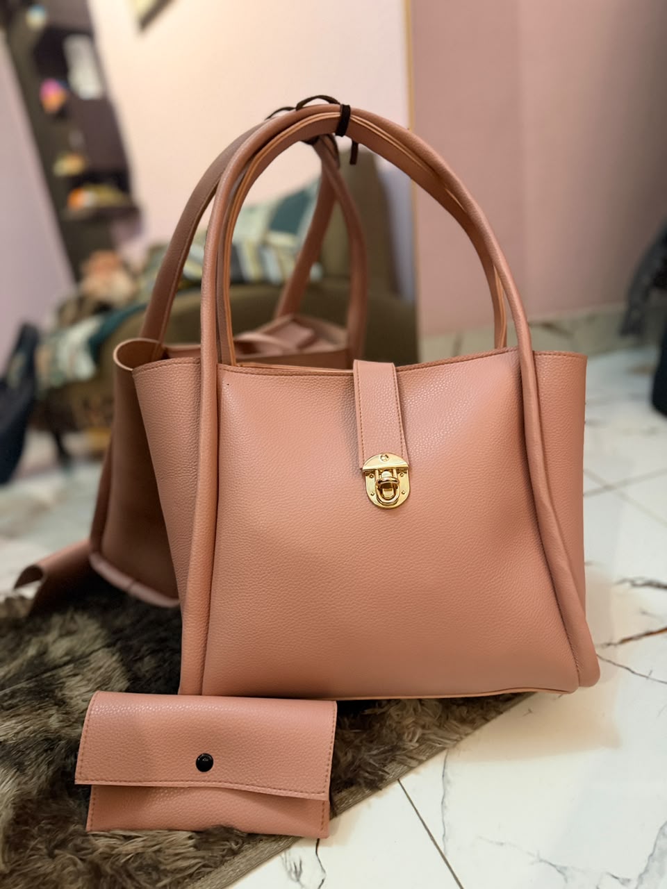 Royal Maroon 2-Piece Tote Bag Set - Premium Faux Leather Handbag with Matching Clutch