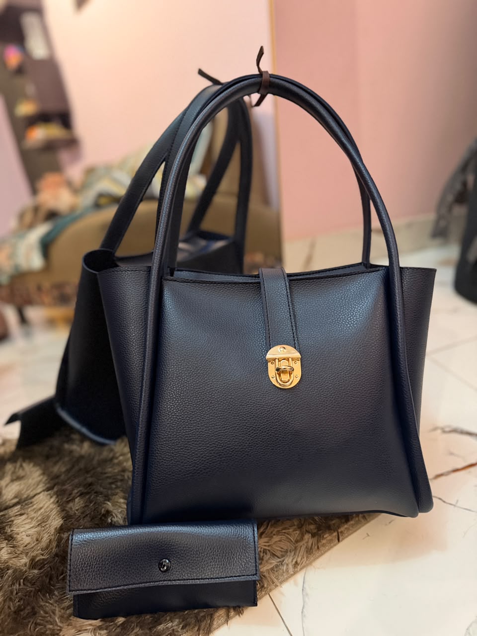 Royal Maroon 2-Piece Tote Bag Set - Premium Faux Leather Handbag with Matching Clutch