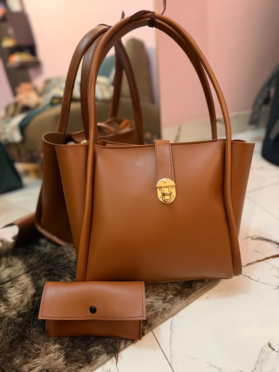 Royal Maroon 2-Piece Tote Bag Set - Premium Faux Leather Handbag with Matching Clutch