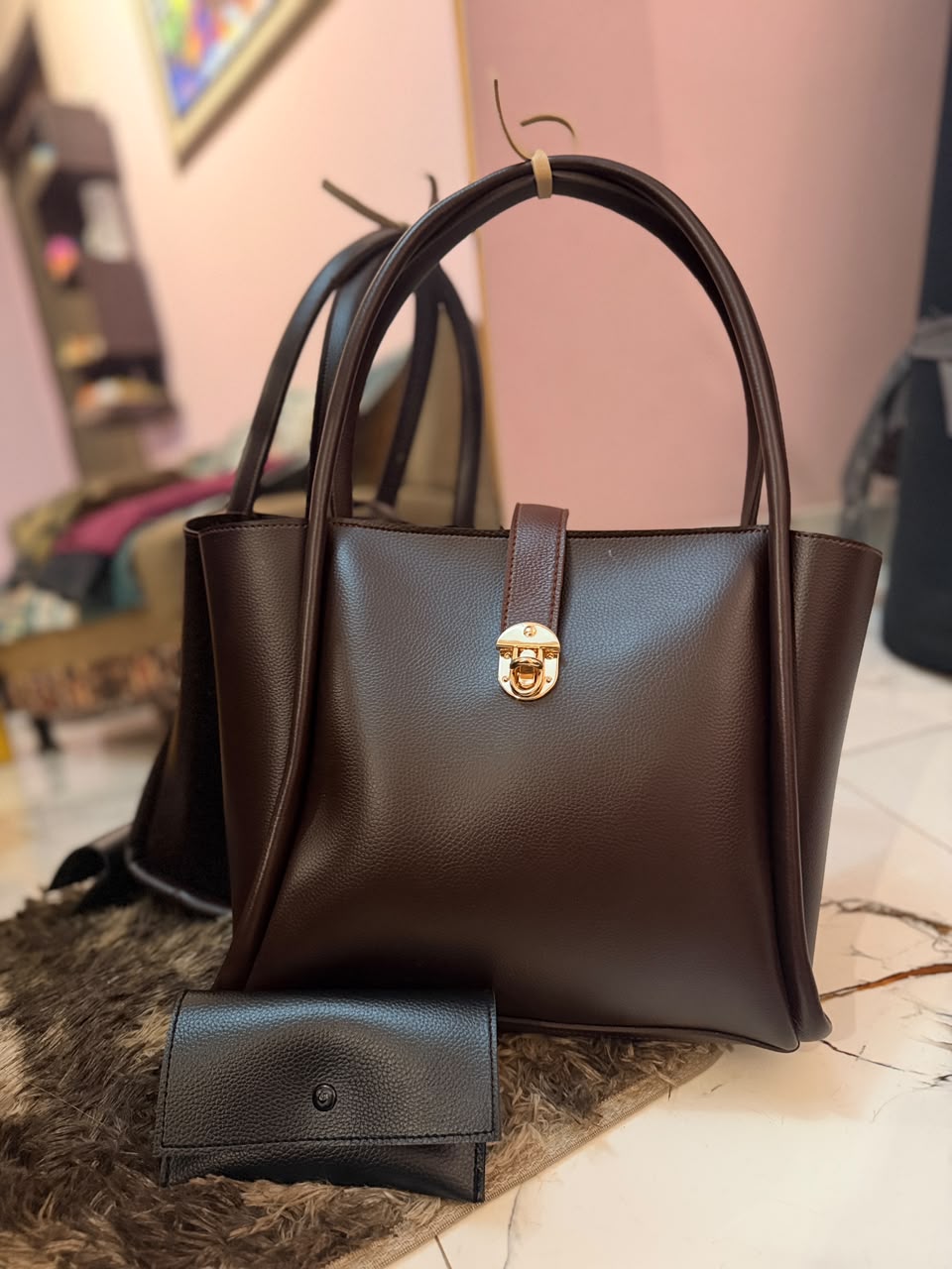 Royal Maroon 2-Piece Tote Bag Set - Premium Faux Leather Handbag with Matching Clutch