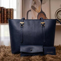 AURA LUXE 2-Piece Navy Blue Tote Bag Set - Premium Faux Leather Shoulder Bag with Wallet