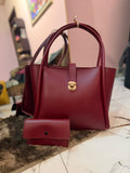 Royal Maroon 2-Piece Tote Bag Set - Premium Faux Leather Handbag with Matching Clutch